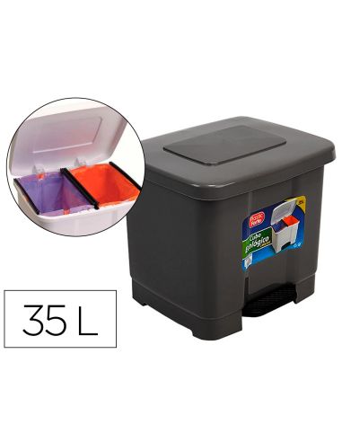 Papelera Contenedor Plasticforte Plastico Con Pedal 2 Compartimentos 35 Litros Gris Oscuro