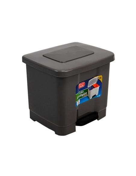 Papelera Contenedor Plasticforte Plastico Con Pedal 2 Compartimentos 35 Litros Gris Oscuro