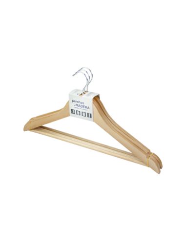 Percha Kerkom Madera Natural Barnizada Pack De 3 Unidades