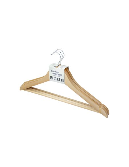 Percha Kerkom Madera Natural Barnizada Pack De 3 Unidades