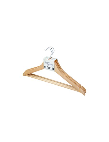 Percha Kerkom Madera Natural Barnizada Pack De 3 Unidades