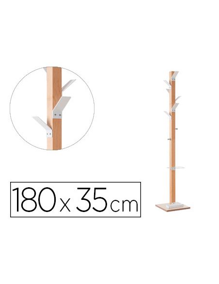 Perchero Madera Paperflow Haya 8 Colgadores Con Paraguero Blanco Altura 180 Cm