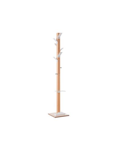 Perchero Madera Paperflow Haya 8 Colgadores Con Paraguero Blanco Altura 180 Cm