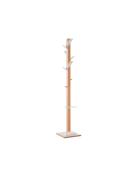 Perchero Madera Paperflow Haya 8 Colgadores Con Paraguero Blanco Altura 180 Cm