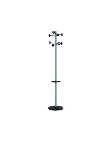 Perchero Metalico Unilux Accueil Pie 8 Colgadores Con Paraguero Y Bandeja Goteo Gris Metalizado 177X38 Cm