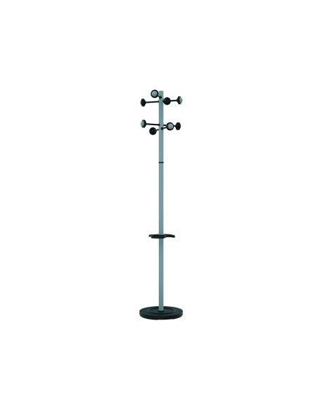 Perchero Metalico Unilux Accueil Pie 8 Colgadores Con Paraguero Y Bandeja Goteo Gris Metalizado 177X38 Cm