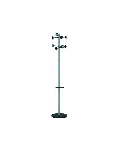 Perchero Metalico Unilux Accueil Pie 8 Colgadores Con Paraguero Y Bandeja Goteo Gris Metalizado 177X38 Cm