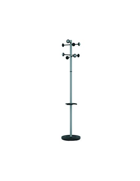 Perchero Metalico Unilux Accueil Pie 8 Colgadores Con Paraguero Y Bandeja Goteo Gris Metalizado 177X38 Cm