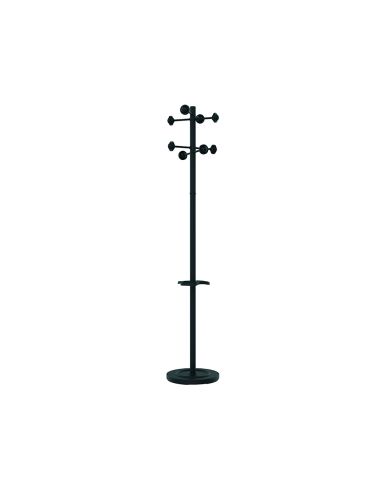 Perchero Metalico Unilux Accueil Pie 8 Colgadores Con Paraguero Y Bandeja Goteo Negro 177X38 Cm