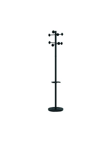 Perchero Metalico Unilux Accueil Pie 8 Colgadores Con Paraguero Y Bandeja Goteo Negro 177X38 Cm
