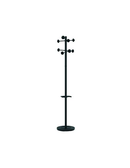 Perchero Metalico Unilux Accueil Pie 8 Colgadores Con Paraguero Y Bandeja Goteo Negro 177X38 Cm