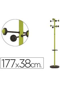 Perchero Metalico Unilux Accueil Pie 8 Colgadores Con Paraguero Y Bandeja Goteo Verde 177X38 Cm