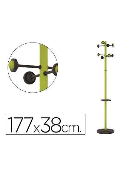 Perchero Metalico Unilux Accueil Pie 8 Colgadores Con Paraguero Y Bandeja Goteo Verde 177X38 Cm