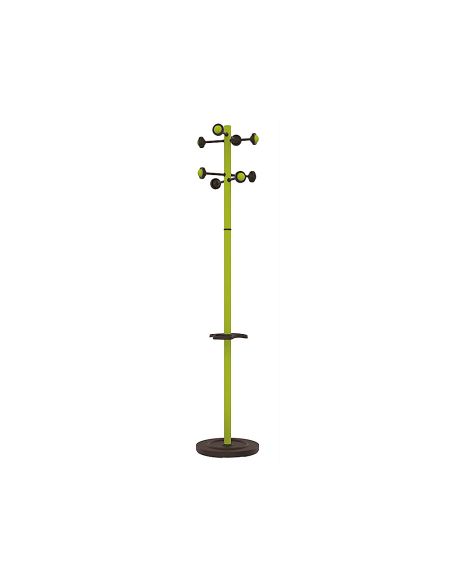 Perchero Metalico Unilux Accueil Pie 8 Colgadores Con Paraguero Y Bandeja Goteo Verde 177X38 Cm