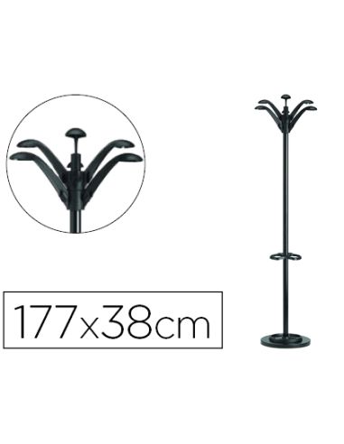 Perchero Metalico Unilux Flora Pie 6 Colgadores Con Paraguero Y Bandeja Goteo Negro 177X38 Cm