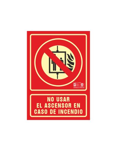 Pictograma Syssa Señal De No Utilizar En Caso De Incendio En Pvc Fotoluminiscente 210X297 Mm