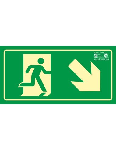 Pictograma Syssa Señal De Salida Emergencia Derecha Bajando En Pvc Fotoluminiscente 320X160 Mm