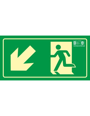 Pictograma Syssa Señal De Salida Emergencia Izquierda Escalera Bajando En Pvc Fotoluminiscente 320X160 Mm