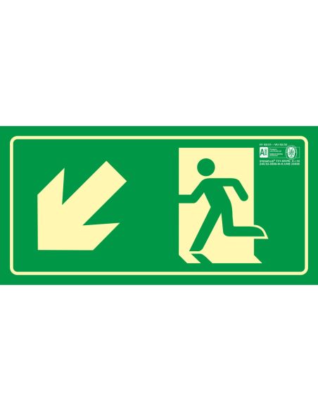 Pictograma Syssa Señal De Salida Emergencia Izquierda Escalera Bajando En Pvc Fotoluminiscente 320X160 Mm