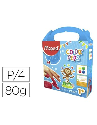 Pintura A Dedos Maped Color Peps Caja De 4 Botes Colores Surtidos 80 Gr