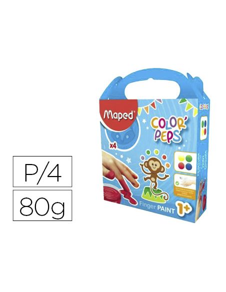 Pintura A Dedos Maped Color Peps Caja De 4 Botes Colores Surtidos 80 Gr