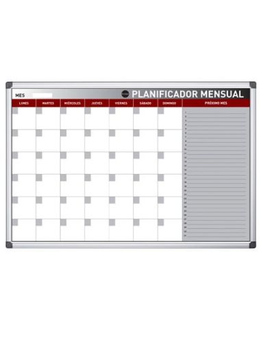 Planning Magnetico Bi-Office Mensual Lacado Marco Aluminio Rotulable 60X45 Cm