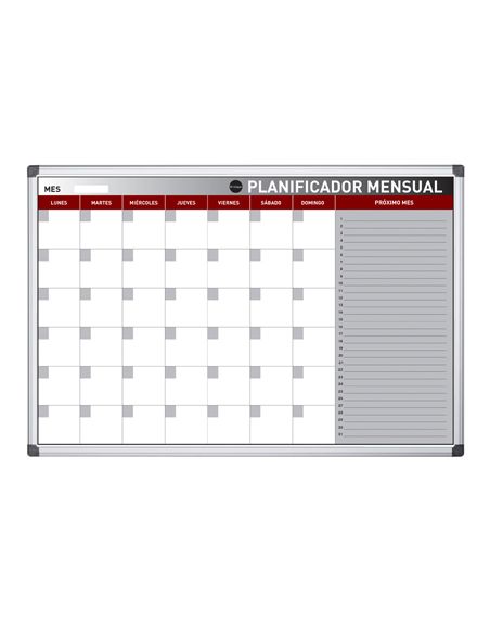 Planning Magnetico Bi-Office Mensual Lacado Marco Aluminio Rotulable 60X45 Cm