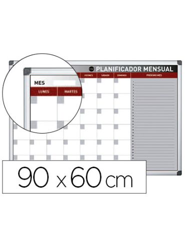 Planning Magnetico Bi-Office Mensual Lacado Marco Aluminio Rotulable 90X60 Cm
