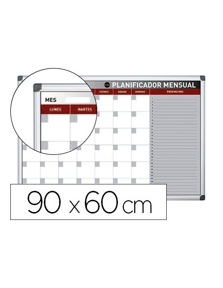 Planning Magnetico Bi-Office Mensual Lacado Marco Aluminio Rotulable 90X60 Cm