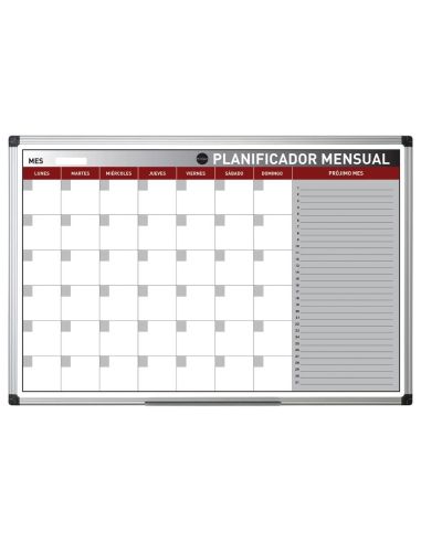 Planning Magnetico Bi-Office Mensual Lacado Marco Aluminio Rotulable 90X60 Cm