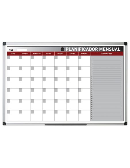 Planning Magnetico Bi-Office Mensual Lacado Marco Aluminio Rotulable 90X60 Cm