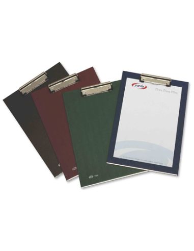 Portanotas Pardo Carton Forrado Pvc Folio Con Pinza Metalica Azul