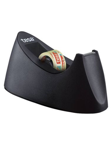 Portarrollo Sobremesa Tesa Plastico Easy Cut Curve Negro Para Cinta De 33 Mt X19 Mm + 1 Cinta Tesafilm Transparente