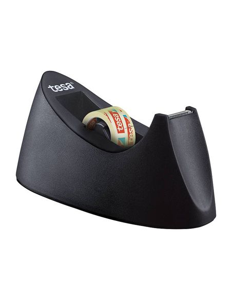 Portarrollo Sobremesa Tesa Plastico Easy Cut Curve Negro Para Cinta De 33 Mt X19 Mm + 1 Cinta Tesafilm Transparente