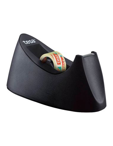 Portarrollo Sobremesa Tesa Plastico Easy Cut Curve Negro Para Cinta De 33 Mt X19 Mm + 1 Cinta Tesafilm Transparente