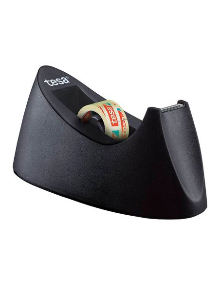 Portarrollo Sobremesa Tesa Plastico Easy Cut Curve Negro Para Cinta De 33 Mt X19 Mm + 1 Cinta Tesafilm Transparente