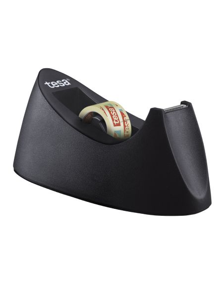 Portarrollo Sobremesa Tesa Plastico Easy Cut Curve Negro Para Cinta De 33 Mt X19 Mm + 1 Cinta Tesafilm Transparente