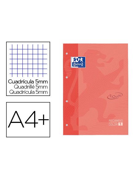 Recambio Color 1 Oxford Din A4+ 80 Hojas 90 Gr Cuadricula 5 Mm Tapa Blanda 4 Taladros Coral Touch