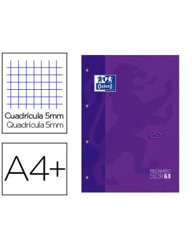 Recambio Color 1 Oxford Din A4+ 80 Hojas 90 Gr Cuadricula 5 Mm Tapa Blanda 4 Taladros Lila Touch