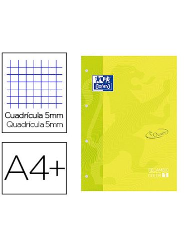 Recambio Color 1 Oxford Din A4+ 80 Hojas 90 Gr Cuadricula 5 Mm Tapa Blanda 4 Taladros Lima Touch
