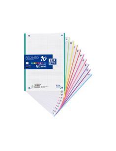 Recambio Color Oxford A4 160 Hojas Optik Paper+ Cuadro 5 Mm 4 Taladros Banda 10 Colores 2