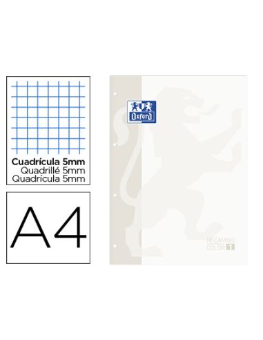 Recambio Color Oxford Din A4 80 Hojas Cuadro 5 Mm 4 Taladros Blanco