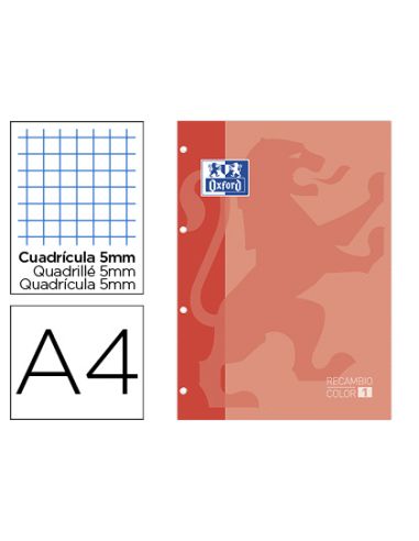 Recambio Color Oxford Din A4 80 Hojas Cuadro 5 Mm 4 Taladros Melocoton