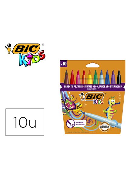 Rotulador Bic Kids Visaquarelle Estuche De 10 Colores Punta Pincel Tinta Base De Agua