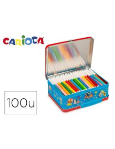 Rotulador Carioca Color Kit Caja Metalica De 100 Unidades Surtidas + Album Colorear