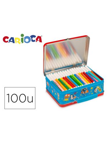 Rotulador Carioca Color Kit Caja Metalica De 100 Unidades Surtidas + Album Colorear