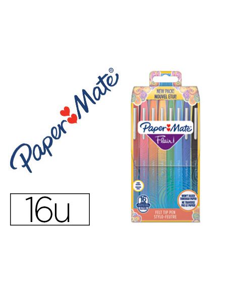 Rotulador Paper Mate Flair Original Punta Fibra Tropical Estuche Rigido De 16 Unidades Colores Surtidos