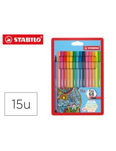 Rotulador Stabilo Acuarelable Pen 68 Estuche De 10 Colores Estandar + 5 Colores Neon