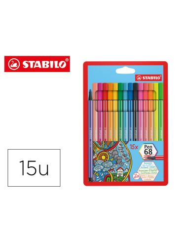 Rotulador Stabilo Acuarelable Pen 68 Estuche De 10 Colores Estandar + 5 Colores Neon