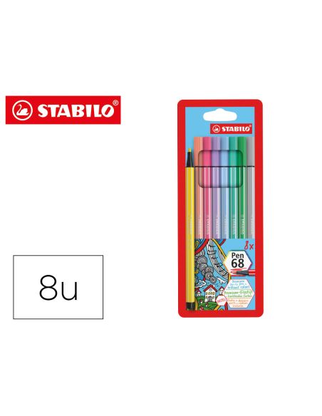 Rotulador Stabilo Acuarelable Pen 68 Estuche De 8 Colores Surtidos Pastel